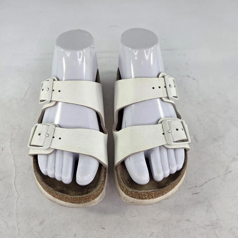 Birkenstock Arizona Soft Footbed Sandals Size 36 White Leather Buckle Slide - Picture 3 of 11